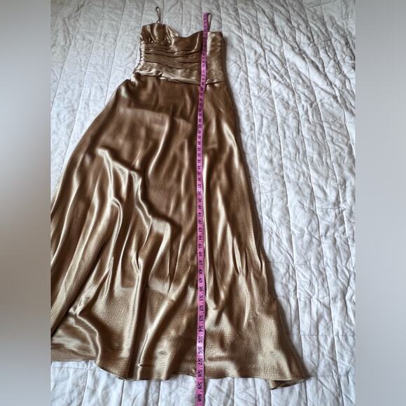 Laundry by Shelli Segal 100% Silk Gold Gathered Drop Waist Formal Maxi Dress- 4 - Picture 16 of 16